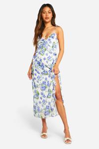 Boohoo Zachte Bloemen Midaxi Jurk Met Franjes En Rug Strik, Lilac