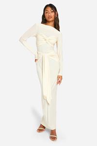 Boohoo Geplooide Gedraaide Maxi Jurk, Cream