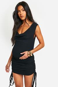 Boohoo Zwangerschap Geplooide Gerecyclede Mini Jurk, Black