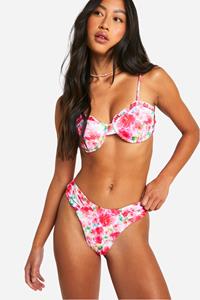 Boohoo Hoog Uitgesneden Bloemen Bikini Broekje, Pink