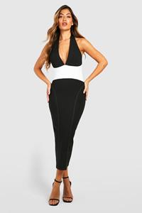 Boohoo Strakke Mono Halter Midi Jurk, Black