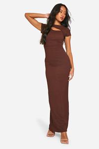 Boohoo Maxi Jurk Met Textuur En Uitsnijding, Chocolate