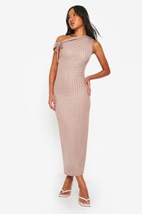 Boohoo Asymmetrische Midaxi Jurk Met Textuur, Mocha