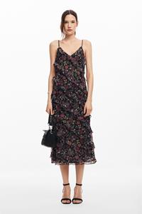 Desigual Midi-jurk met herfstige botanische motieven. - BLACK