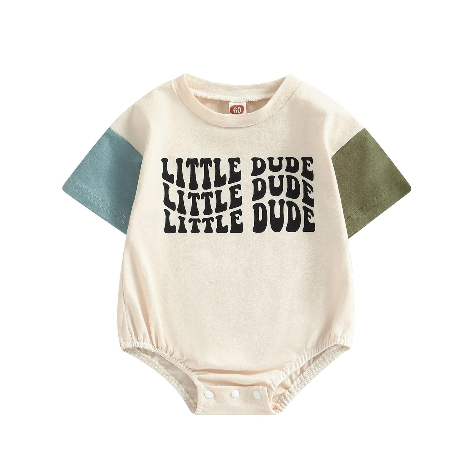 Little Fashionistas Baby jongens zomer jumpsuit casual brief print contrast kleur korte mouw romper voor pasgeboren baby