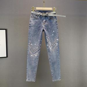 GS Dames Strass Skinny Jeans Herfst Casual Hoge Taille Dunne Negen Broek