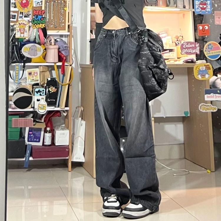 Fantastic wardrobe Vintage zwarte jeans vrouwen baggy Y2K hoge taille jeans wijde pijp denim broek Koreaanse streetwear retro grunge oversized