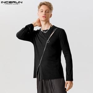 INCERUN S-5XL herenoverhemden met lange mouwen en rits, lente herfst trui, gebreide tops