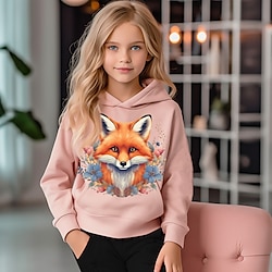 Light in the box Voor meisjes 3D Grafisch Tekenfilm Vos Trui met capuchon Lange mouw 3D-afdrukken Zomer Lente Herfst Actief Modieus leuke Style Polyester Kinderen 3-12 jaar Buiten Casual Dagelijks Normale pasvorm