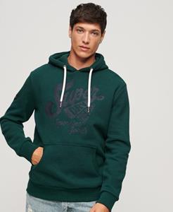 Superdry Mannen Athletic Hoodie met Geschreven Opdruk Groen