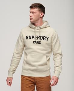 Superdry Mannen Luxe Sport Hoodie met Losse Pasvorm Crème