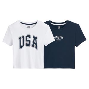 LA REDOUTE COLLECTIONS Set van 2 slim T-shirts slim, bedrukt in campus spirit