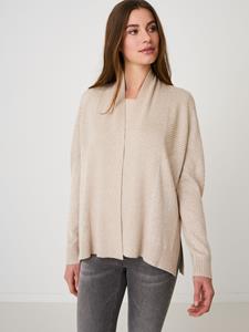 REPEAT cashmere Open vest met ribgebreide details en sjaalkraag