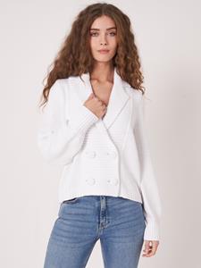 REPEAT cashmere Cardigan met dubbele rij knopen in zuiver katoen