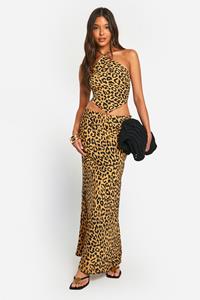 Boohoo Luipaardprint Maxi Rok Set, Brown