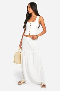 Boohoo Linnen Look Maxi Rok Met Laagjes, White