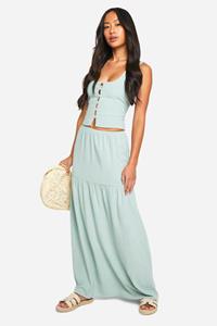 Boohoo Linnen Look Maxi Rok Met Laagjes, Sage