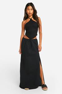 Boohoo Katoenen Maxi Rok Met Touwtjes, Black