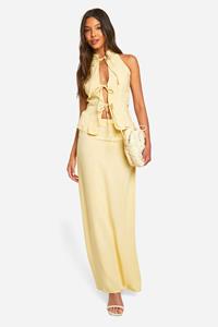 Boohoo Linnen Look Maxi Rok, Lemon