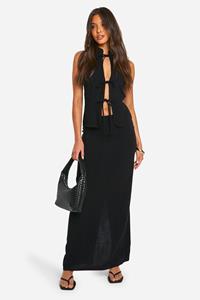 Boohoo Linnen Look Maxi Rok, Black