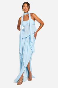 Boohoo Gekreukelde Geplooide Maxi Rok Met Split, Light Blue