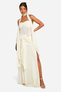 Boohoo Gekreukelde Geplooide Maxi Rok Met Split, Cream