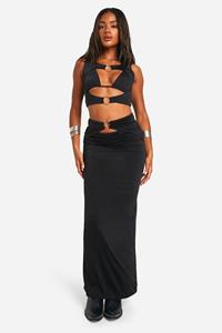 Boohoo Strakke Festival Maxi Rok Met O-Ring En Uitsnijding, Black