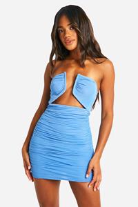 Boohoo Premium Mesh Mini Jurk Met Structuur, Blue