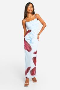 Boohoo Mesh Bloemen Maxi Jurk, Blue