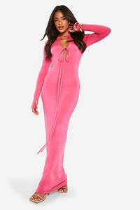 Boohoo Strakke Cut Out Maxi Jurk Met Strik, Hot Pink