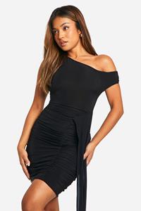 Boohoo Petite Drape Detail Slinky Mini Dress, Black