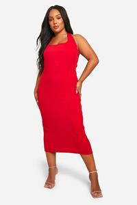 Boohoo Plus Halterneck Midi Dress, Red