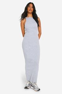 Boohoo Geribbelde Basic Maxi Jurk Met Racer Hals, Grey Marl