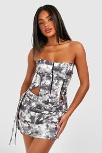 Boohoo Tie Dye Mini Rokje Met Gesp Detail, Charcoal