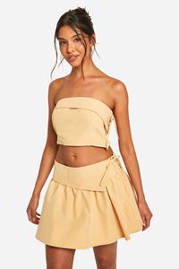 Boohoo Mini Rokje Met Geplooide Tailleband Detail, Butter