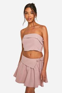 Boohoo Mini Rokje Met Geplooide Tailleband Detail, Mushroom