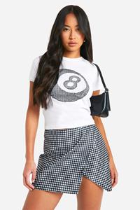 Boohoo Bengaline Gingham Wrap Split Skirt, Black_White