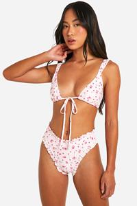 Boohoo Bloemenpatroon Bikini Broekje Met Ruches, Pink