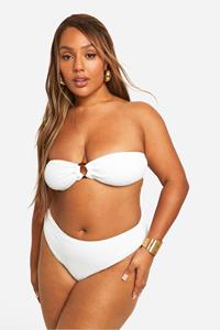 Boohoo Plus Gekreukelde Bandeau Bikini Met Hoge Taille En O-Ring, Ecru