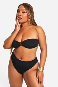 Boohoo Plus Gekreukelde Bandeau Bikini Met Hoge Taille En O-Ring, Black