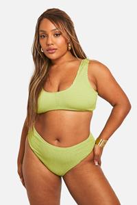 Boohoo Plus Gekreukelde Bikini Set Met Textuur En Lage Ronde Hals, Mint