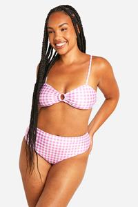 Boohoo Plus Gingham Bikini Broekje Met Hoge Taille, Pink