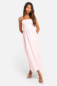 Boohoo Poplin Midaxi Jurk Met Rug Strik, Pink