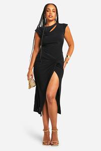 Boohoo Plus Slinky Twist Deatil Midi Dress, Black