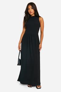 Boohoo Petite Gekreukelde Maxi Jurk Met Lage Taille En Racer Hals, Black