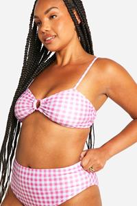 Boohoo Plus Gingham Bikini Top Met Hoge Taille En O-Ring, Pink