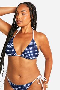 Boohoo Plus Gingham Bikini Top, Blue