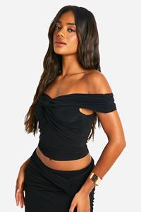 Boohoo Strakke Opgeknoopte Crop Top Met Uitgesneden Hals, Black