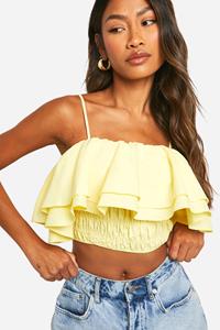 Boohoo Crop Top Met Pofmouwen En Uitgesneden Schouders, Lemon