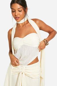 Boohoo Gekreukelde Asymmetrische Crop Top Met Halter Neck, Cream